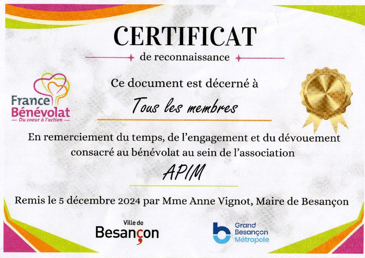 certificat bénévolat